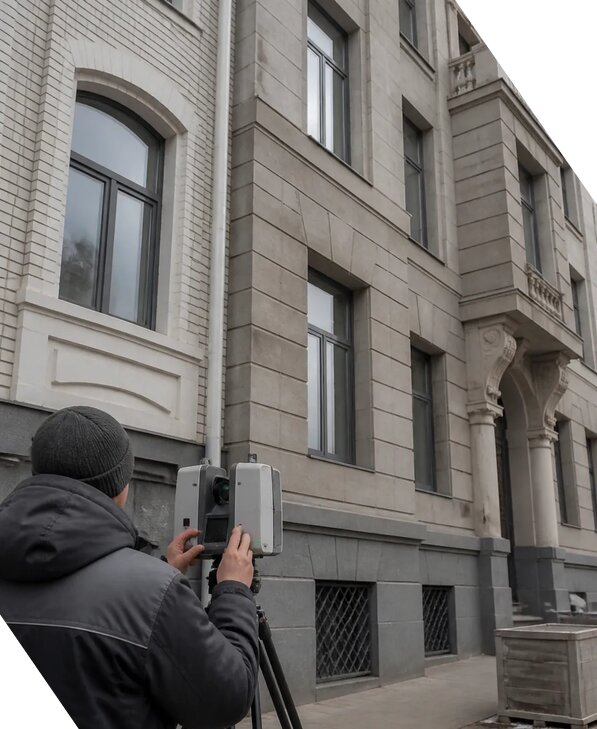 Лазерное сканирование фасадов зданий для обследования в Киселёвске